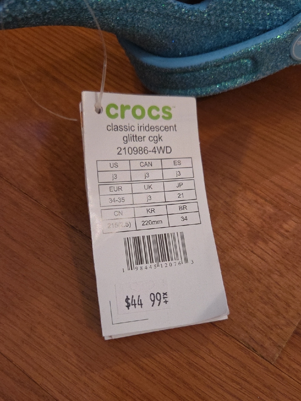 NWT CROCS Classic Iridescent Glittery Sparkle Clog Sandals - Teal Blue Size: J 3 - Picture 5 of 5